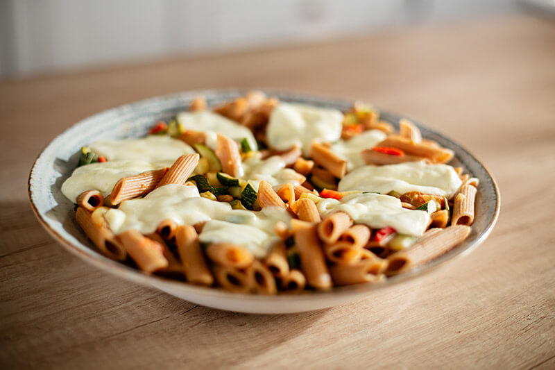 Pasta primavera con Mozzarella