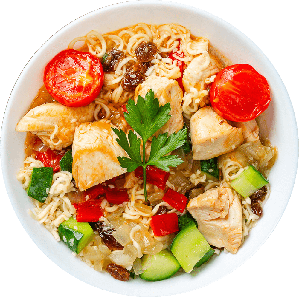 Fotografie Pui chinezesc cu noodles si legume