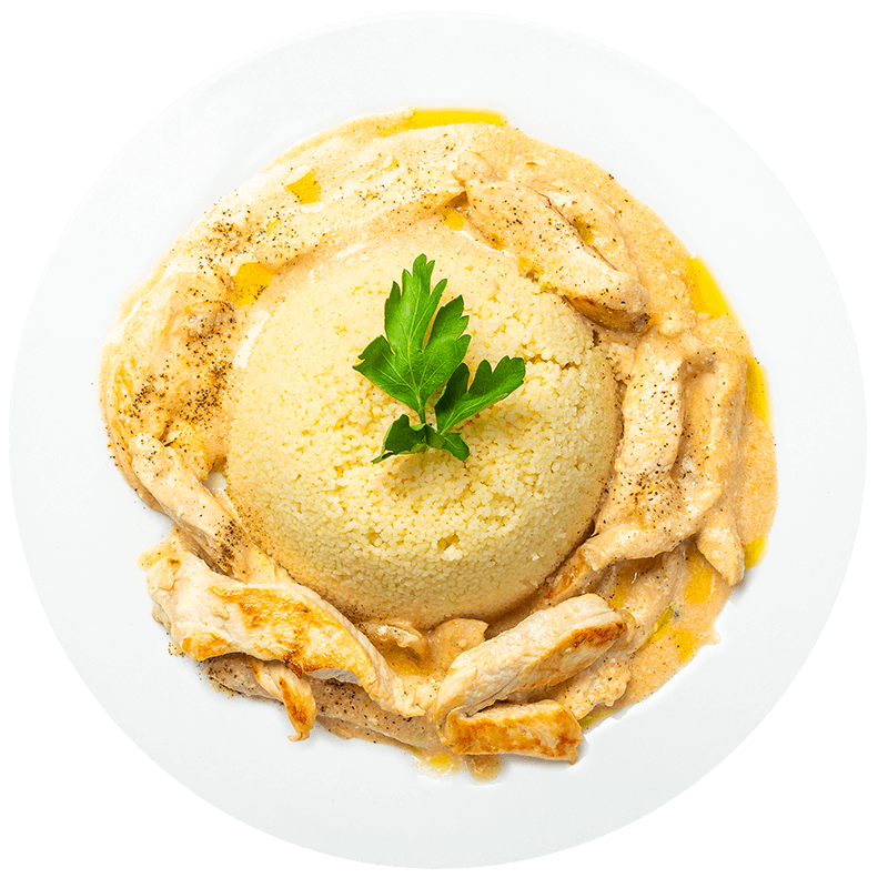 Fotografie Pui in sos alb cu couscous